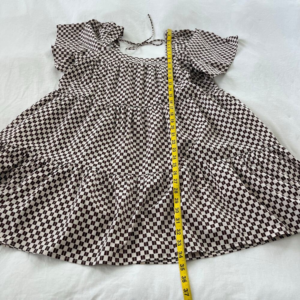Abercrombie & Fitch Angel Sleeve Trapeze Mini Dress Brown Checkered Size Medium - Picture 8 of 14